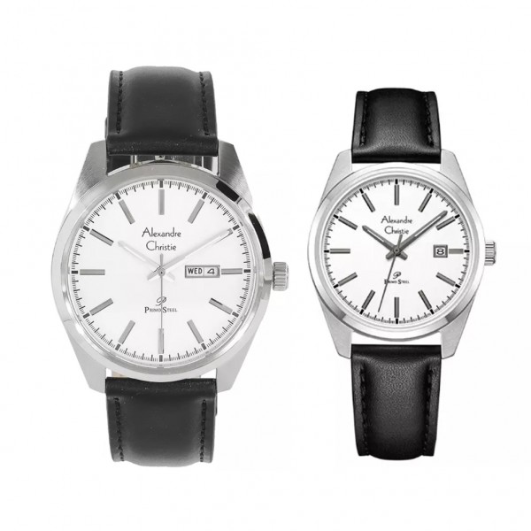 Alexandre Christie AC 1025 Silver White Black Leather Couple Alexandre Christie AC 1025 Silver White Black Leather Couple